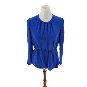 Theory Blue Silk Long Sleeve Womens Blouse With Button Back Size M